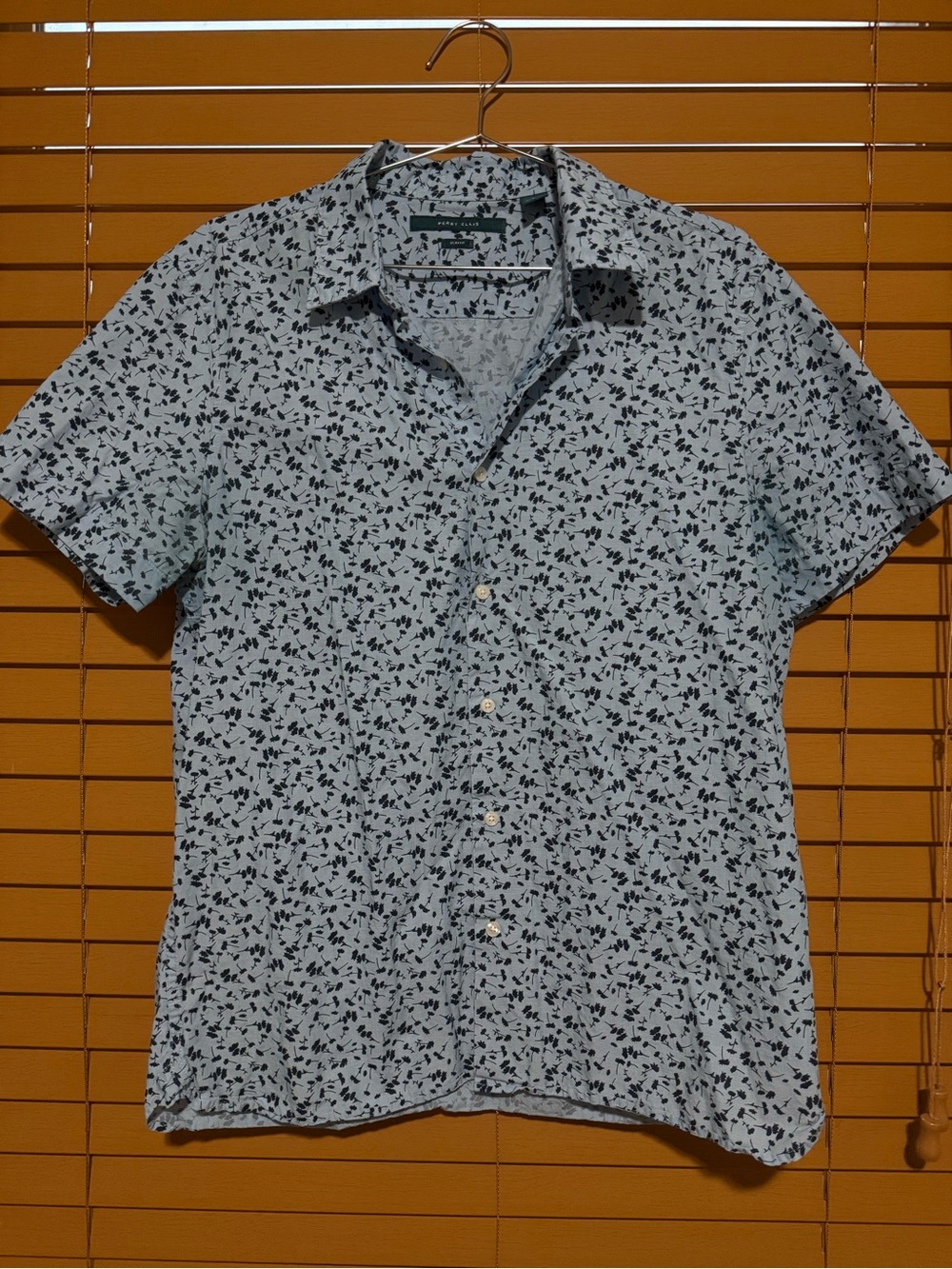 Perry Ellis Men’s Large White Black Floral Slim Fit Short Sleeve Shirt